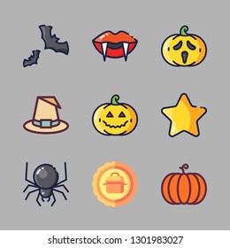 halloween icon set. vector set about bats, witch, vampire and spider icons set.