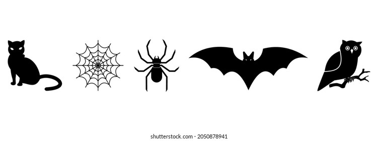 halloween icon set, halloween vector set, cat, spider, bat and owl symbol for halloween