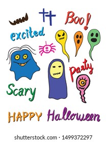 Halloween icon set VECTOR .Hand drawn brush font vector. Illustration.