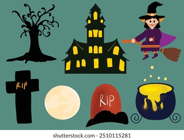 Halloween icon set, vector, illustration, happy Halloween day
