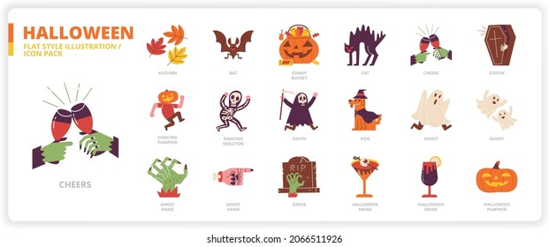 Juego de iconos de Halloween para sitio web, aplicación, impresión, documento, diseño de afiches, etc.