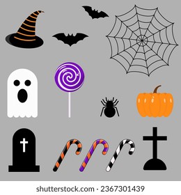Halloween icon set.Collection of boo spooky ghost.October festival night party.Vector illustration.