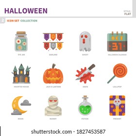 conjunto de iconos de halloween, estilo plano de color, vector e ilustración