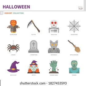 halloween icon set,color flat style,vector and illustration