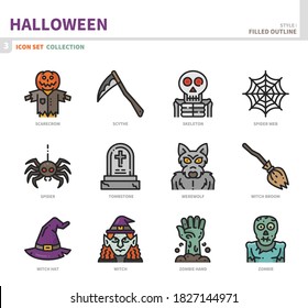 halloween icon set,filled outline style,vector and illustration set 3
