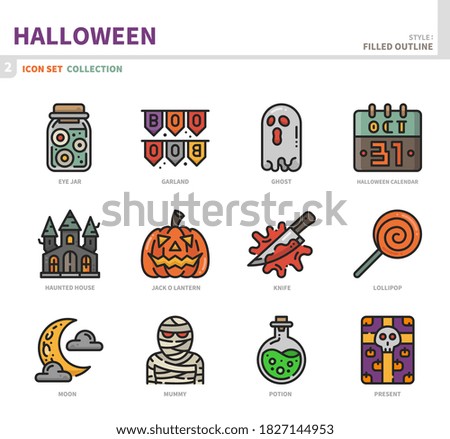 halloween icon set,filled outline style,vector and illustration set 2