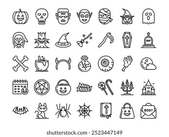 Conjunto de iconos de Halloween. Concepto de Ilustración vectorial de Halloween.