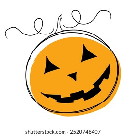 Ícone do Halloween. Uma abóbora laranja estilizada com um sorriso esculpido, representando um jack-o'-lanterna, um símbolo clássico de Halloween de celebração e diversão assustadora.