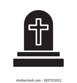 Halloween Icon Vector Illustration : Funeral Gravestone Flat Design Trendy Style