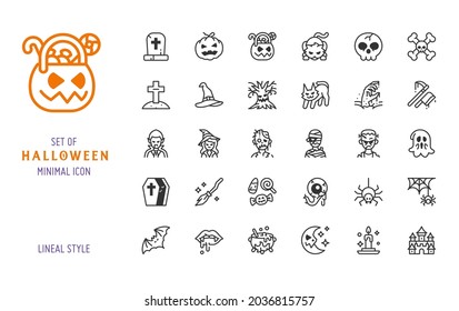 halloween icon vector set. Lineal style minimal design
