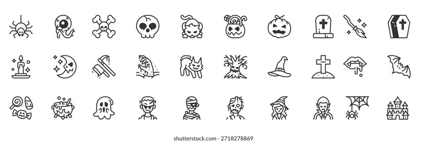 Conjunto de Vector de icono de Halloween. Diseño minimalista de estilo lineal