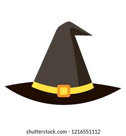 Halloween icon witch magic black hat on white