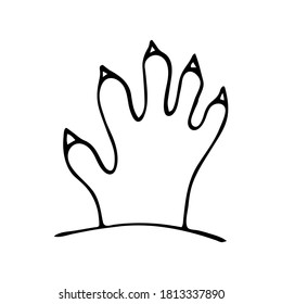 Halloween icon. Zombie hand. Doodle element. Vector illustration.