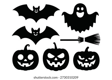 Ícones de Halloween morcegos fantasma abóboras vassoura jack o lanterna