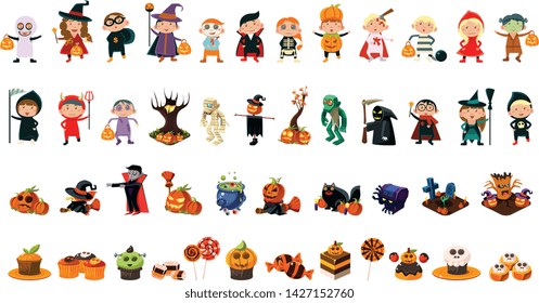 Halloween Icons Big Set, Halloween Holiday Party Design Elements Vector Illustration