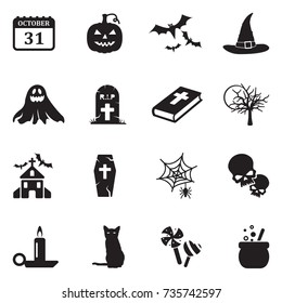 Halloween Icons. Black Flat Design. Vector Illustration. 