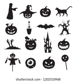 Halloween icons. Black on a white background. Vector illustration.
