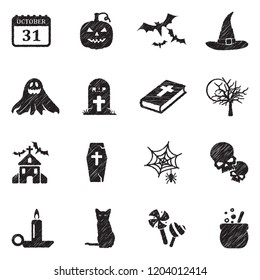 Halloween Icons. Black Scribble Design. Vector Illustration.