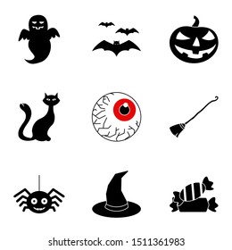 Halloween icons. Black vector set