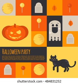 Halloween icons and buttons set. Flat style vector illustration for halloween party. Icons for web, mobile,  party invitations, sale, advertising.