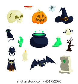 Halloween icons in cartoon style. 31 october holiday set collection isolated illustration