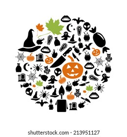 halloween icons in circle