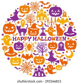 Halloween icons in circle.