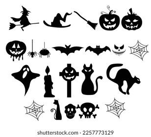 Halloween Icons, Collection of Halloween silhouettes icon and character. Halloween illustrations set