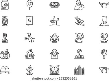 Halloween icons collection is a vector illustration with editable stroke.