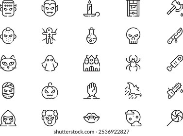 La colección de iconos de Halloween es una Ilustración vectorial con trazo editable.