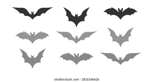 Halloween icons and decoration concept. Halloween black bats icon set. Bats Silhouettes on white background. Vector illustration