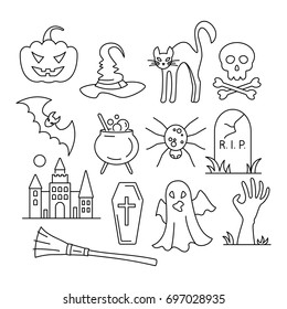 Halloween icons. Design element for Halloween. Vector illustration in flat style for your design. Editable stroke.