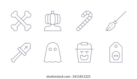 Halloween icons. Editable stroke. Containing halloween candy, halloween, pumpkin, bones, magic broom, label, ghost.