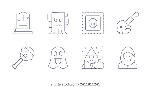 Halloween icons. Editable stroke. Containing halloween candy, halloween, haunted, skull, grim reaper, tomb, ghost.