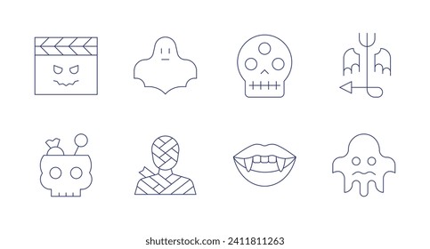 Halloween icons. Editable stroke. Containing halloween candy, ghost, mummy, skull, evil, horror, vampire.