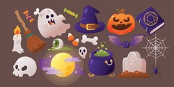 Halloween-Ikonenelemente, Eine Reihe Von Scharfen Und Geheimnisvollen Symbolen, Vektorgrafik, Illustration