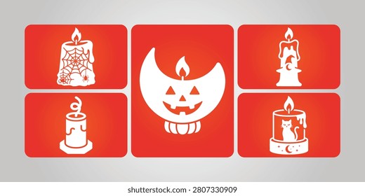 Halloween Icons Featuring Candles Jack o lantern And Spiders