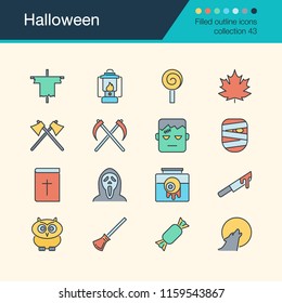 Halloween icons. Filled outline design collection 53. For presentation, graphic design, mobile application, web design, infographics. Vector illustration.