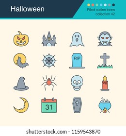 Halloween icons. Filled outline design collection 52. For presentation, graphic design, mobile application, web design, infographics. Vector illustration.