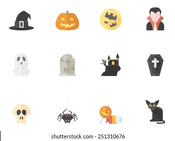 Halloween icons in flat color style