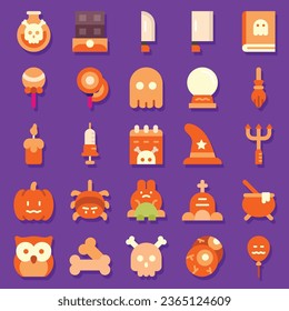Halloween Icons, Flat concept The icons were created on a 48x48 pixel aligned, perfect grid providing a clean and crisp appearance. Adjustable stroke weight.