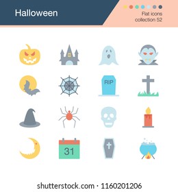 Halloween icons. Flat design collection 52. For presentation, graphic design, mobile application, web design, infographics. Vector illustration.