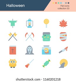 Halloween icons. Flat design collection 53. For presentation, graphic design, mobile application, web design, infographics. Vector illustration.