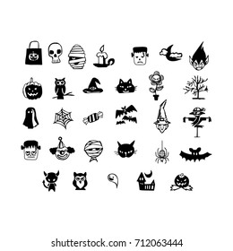 Halloween icons hand drawn doodle with black lines vector illustration