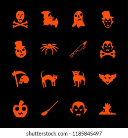 Halloween icons isolated set orange on white background