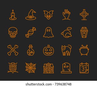 Halloween Icons,  Monoline concept
The icons were created on a 48x48 pixel aligned, perfect grid providing a clean and crisp appearance. Adjustable stroke weight. 