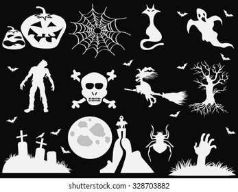 Halloween icons on black background