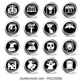 halloween icons on stylish round chromed buttons