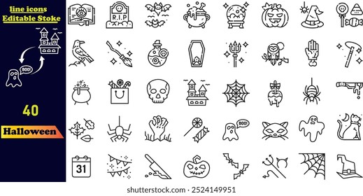 halloween icons. outline thin line icons. 