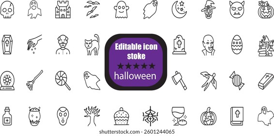  halloween icons. outline thin line icons.